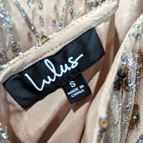 LULU'S Luminous Night Taupe Rainbow Glitter Bronze Sequin Maxi Dress - Picture 5 of 5
